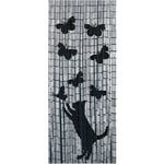 Rideau de porte bambou motif Chat et Papillons Wenko Protection Anti Insectes, Anti Mouches, Anti moustiques, Brise Vue, Fabrication Main, 90x200 cm,