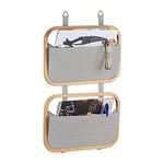 Relaxdays Étagère murale organiseur de porte rangement suspendu porte-revues porte 2 poches HxlxP: 60 x 40 x 1,5 cm, nature-gris