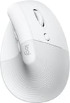 Lift Souris Ergonomique Verticale, Sans Fil, Bluetooth ou récepteur USB Logi Bolt, Silencieuse, 4 boutons, Compatible avec Windows/macOS/iPadOS, Ordinateur Portable, PC - Blanc