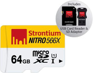 SRN64GTFU1C Nitro 566X 64GB microSDXC UHS-1 carte mémoire avec adaptateur et lecteur