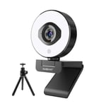 1080P/60fps Autofocus Live Streaming Webcam with Tripod, AUSDOM AF660 StreamCam with Built-in Adjustable Ring Light & Dual Noise Reduction Mics for PC,MAC,Livestreamers, OBS, Xsplit,Zoom,Skype