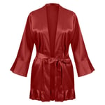 GROPC Robe De Chambre Satin Femme,Saint Valentin Lingerie Sexy Soie Satin Soyeux À Volants Babydoll Robe Peignoir Robe Courte Kimono Chemises Vêtements De Nuit pour Pyjama Tops Cadeaux,Rouge,XXL