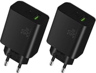 Pr Usb C 30w Avec Port Usb-A -Noir 2-Pack, Adaptateur Secteur Usb C, Chargeur Usb C Rapide Compatible Avec Iphone 15/14/13/12/11/Pro/ /Plus/Se, Samsung S24/S23/S22, Google Pixel 8/7/6