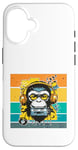 Coque pour iPhone 16 Singe casque musique cassette vintage urbain coloré