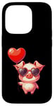 Coque pour iPhone 14 Pro Saint Valentin Amour Porcinet Cœur Amoureux Ballon Lunettes de soleil