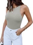 REORIA Womens Thong Bodysuits Leotard Tank Tops Light Grey X-Small