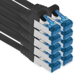 1,5 M - Câble réseau CAT-6a, Ethernet, Lan & Patch Cable RJ-45 SFTP 10GB/s - Lot de 10 Noir