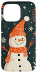 Coque pour iPhone 14 Pro Max Orange Art Déco Géométrique Bonhomme de neige Scène d'hiver