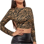 2021 New Turtleneck Tops for Women Leopard Shirt for Women High Waist Vintage Tops Streetwear Womens Tops Brown S