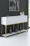 Dmora Salon, Buffet de Cuisine, 150 x 30 x 80 cm, Blanc et Or