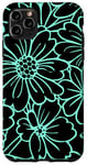 Coque pour iPhone 11 Pro Max Black And Green Floral Pattern Minimalist Flowers Phone