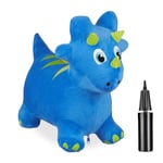 Relaxdays Bouncing Hopper, Dinosaur Design Incl. Pump, for Children 3+, 50 kg Capacity, BPA-Free, Inflatable, Blue/Green, 49 x 25 x 62 cm