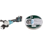 Makita DGA511RTJ 18 V / 5 Ah Cordless Angle Grinder 2 Batteries + Charger, Bleu/Argent, Size & Metabo - Boite métal de 10 Disques à tronçonner - Acier inoxydable - 125 x 1 mm (Import Allemagne)