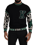 DOLCE & GABBANA Pull Noir Vert En Coton KING Star Col Rond XS