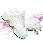 Fbestxie Casual Roller Skates Kids/girls/women Invisible Pulley Skates Automatic Walking Shoes Double Row Deform Wheel with Led Lights in 7 Colors Usb Charging,high top with light white,42