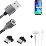 Magnetic charging cable + earphones for Motorola Moto G Pro + USB type C a. Micr