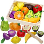 Airlab Jouet Bois Fruits Légumes de Coupe pour Dinette Enfant, Cuisine Jeux Accessoire Aliment Nourriture, Jouet Éducatif Éveil Montessori, Cadeau Anniversaire Pâques Halloween Noël Garçon Fille Bébé