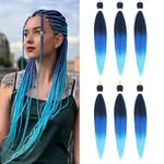 Braiding Hair Pre Stretched - 26 Inch Pre Stretched Braiding Hair Soft Yaki Texture 6 Packs Crochet Hair Extensions Braids for Black Women (1B/Dark Blue/Light Blue)