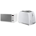 Russell Hobbs RHM2079A 20 L 800 W White Digital Solo Microwave & Timer, Easy Clean & 26060 2 Slice Toaster - Contemporary Honeycomb Design with Extra Wide Slots and High Lift Feature, White