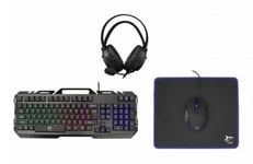 Paket: White Shark Cheyenne RGB, 4-i-1, tangentbord + mus + musmatta + headset, belgisk layout