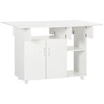 HOMCOM Table de Salle à Manger Pliable, Table Pliante sur roulettes, avec 3 Compartiments, 1 Placard, étagère réglable, pour Petits espaces, Blanc