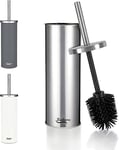 BADIONA Brosse toilettes WC Silicone Argent Mat - Brosse WC en Inoxydable & Interchangeable I Brosse à WC antibactérienne Balai toilette WC Balayette wc Brosse de toilette WC Originale avec tête noire