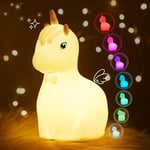 Unicorn Night Light Kids, 7 Color Changing Baby Night Light with Timer, Tap Control & Dimmable Kids Night light, Rechargeable Silicone Night Lamp for Bedroom Decor, Cute Nightlight Unicorn Gift