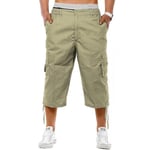 onpointlook Mens Big Size Shorts 3/4 Combat Cargo Casual Pants Elasticated Waist Pockets Plus Size M XL 2XL 3XL 4XL 5XL 6XL (XXL, Beige)