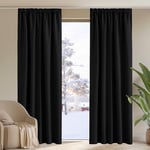 PONY DANCE Rideau Salon - Rideau Occultant Noir Draperies Double Rideaux Thermique Isolants Anti Chaleur/Froid pour Rideau Chambre Fille Garçons Enfant Ado, 167 x 228 cm, 2Pcs, Noir