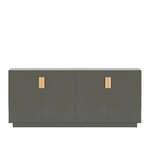 Asplund - Frame 160 Low Covered Doors - Green Khaki / Natural Leather - Vitrinskåp