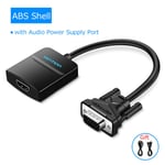 Adaptateur Vention VGA vers HDMI avec prise en charge audio 1080P pour PC portable vers projecteur HDTV convertisseur audio vidéo vga convertisseur hdmi 1 m, ABS noir - 0,5 m