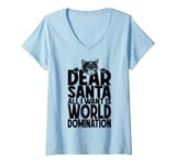 Womens Cat World Domination Christmas Wish List Funny Cute Cats V-Neck T-Shirt