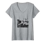 Womens Funny The Grillfather BBQ Barbecue Grill & Smoker Chef Mens V-Neck T-Shirt