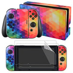 eXtremeRate Autocollants pour Nintendo Switch Console,Autocollant de Protection pour Switch Joycons & Grips,Skin Sticker pour Switch Dock avec 2 PCS Protecteur d'Écran-Triangle Coloré