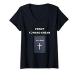 Womens Front Toward Enemy – Christian Faith Military Cross & Bible V-Neck T-Shirt