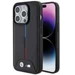 Étui Coque IPHONE 15 Pro Max BMW Simili Cuir Rayures Noir Rouge Bleu Logo