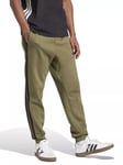 adidas Essential Three Stripes Fleece Jogging Trousers, Olive Strata/Black