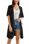 GRACE KARIN Femme Cardigan d'Été en Texture Ajourée Gilet Long à Manches Courtes Chauve-Souris Cache-Maillot de Bain M Noir