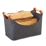 Relaxdays Sac en feutre, panier rangement, pliable, boîte avec anse, HlP 27x40x22 cm, gris foncé.