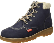 KICKERS Boys Newhooky Faux Fur Leather Ankle Boot, Navy Beige. 12UK/31EU