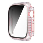 Cover till Apple Watch Case 45 mm 41 mm 40 mm 44 mm Tillbehör Diamantskärmskydd härdat glas Iwatch Series 7 3 4 8 5 6 Se 45mm series 7 8 rose pink