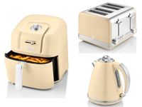 Swan Retro Cream 1.5L 3KW Jug Kettle, 4 Slice Toaster & 6L Digital Air Fryer Set