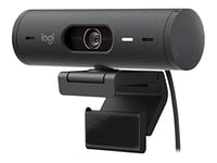 Logitech Brio 500 Webcam Streaming HD avec Expo Auto, Mode ’Show’, Deux Micros à Réduction de Bruit, Clapet Confidentiel, Compatible Microsoft Teams, Google Meet, Zoom, Câble USB-C - Graphite