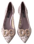 Dolce & Gabbana Chaussures Rose Floral Dentelle Dg Cristal Tennis EU35/US4.5