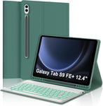 Clavier pour Samsung Tab S9 FE Plus,Coque Clavier pour Samsung Tab S9 FE+ 12.4"" 2023,AZERTY Français Clavier Rétroéclairé Magnétique Détachable pour Samsung Tab S9 FE+ 12.4"",Vert foncé.[Y427]