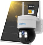 Cam?ra Solaire 4G,avec Carte SIM et Carte M?moire 64G 4MP Camera de Surveillance sans Internet,2K Vision Nocturne,360? Rotation,Audio Bidirectionnel,D?tection Humaine,Etanche IP66