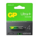 4 GP Ultra+ Alkaline AAA Batteries G-Tech LR03 1.5V No Mercury 4BL Pack EXP 2033