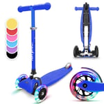 Scooter Kids 3 Wheels Ages 3-6 LED Kids Push Scooter Adjustable Folding Blue 