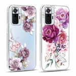 Yoedge 2 Pièces Coque pour Xiaomi Redmi Note 10 Pro / 10 Pro Max 4G 6,67",Mince Transparente Souple Silicone TPU avec Motif Fleur Étui pour Filles Femmes,Antichoc Anti-Rayures Bumper Protection Housse