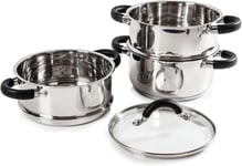 Tower T80836 Essentials Induction Steamer Pans 3 Tier with Glass Lid,... 